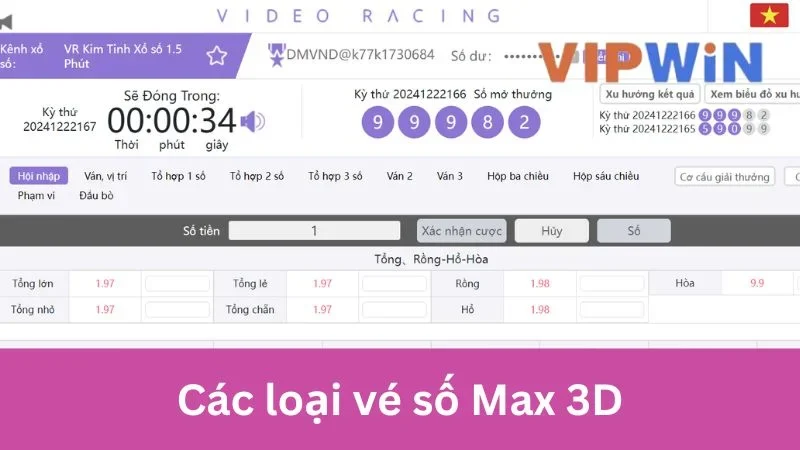 Các loại vé xổ số Vietlott Max 3D